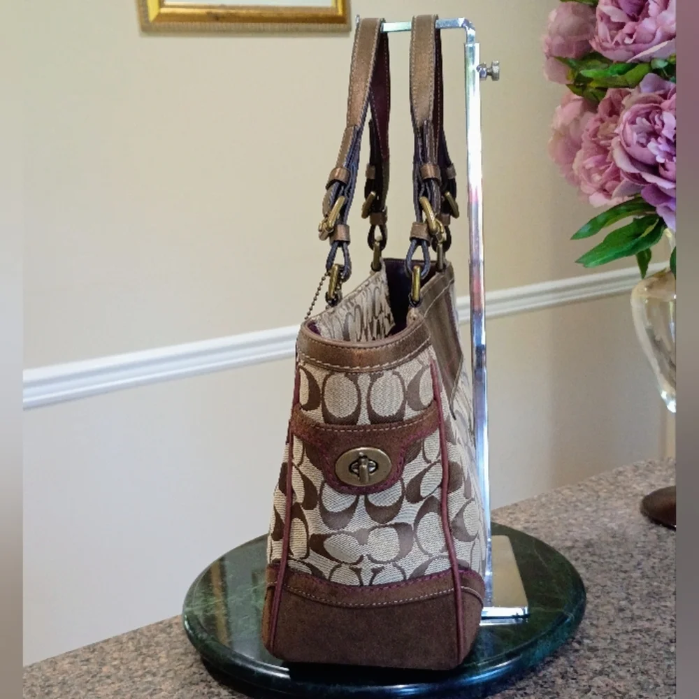 Coach Signature Galley Tote, Metallic leather, Suede corners